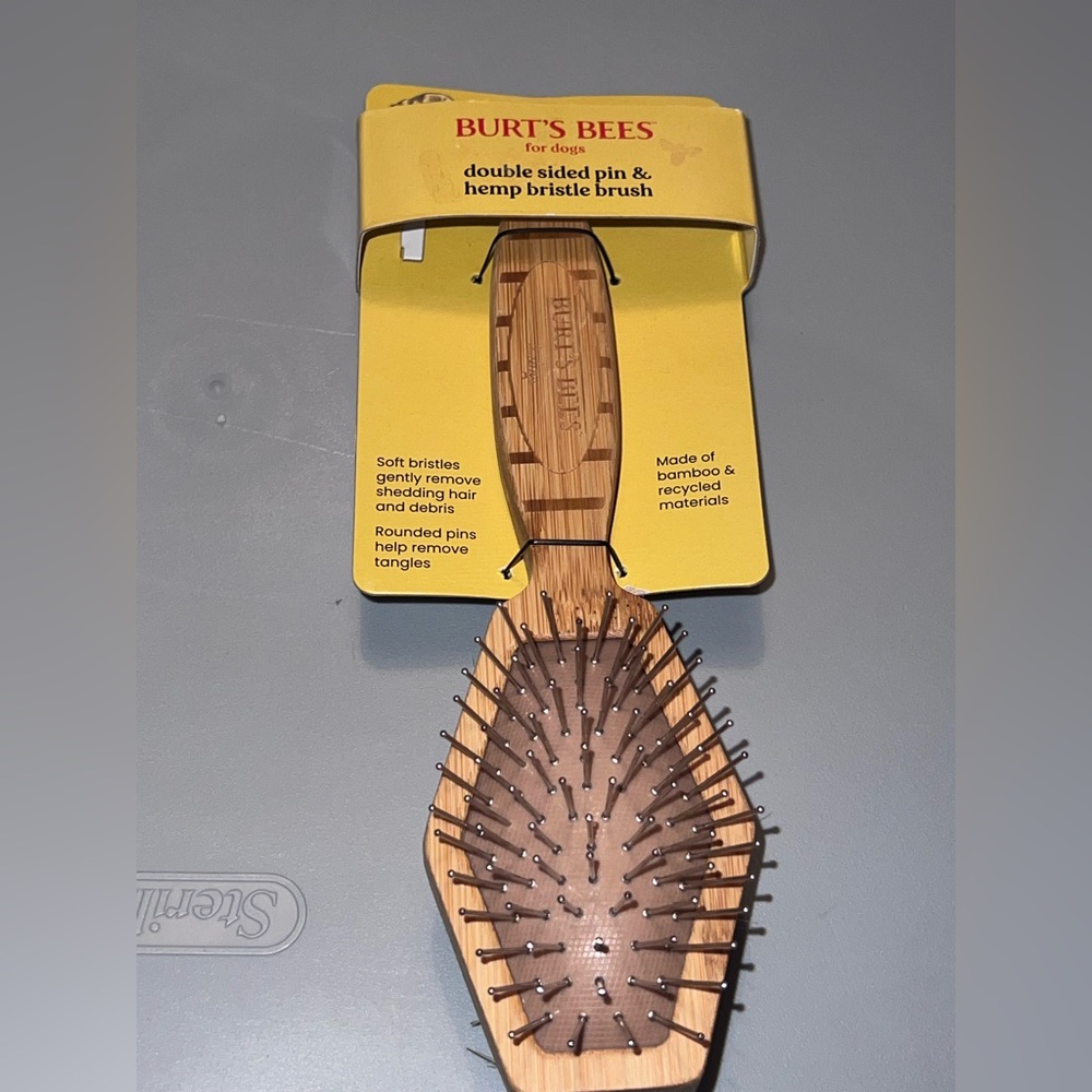 Burt's Bees Double-Sided Pin Bristle & Hemp Hair Brush Natural pet dog cat NEW